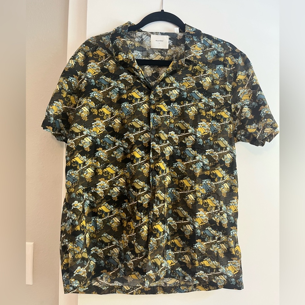 Billy Reid Black and Yellow Casual Button Down Shirt L